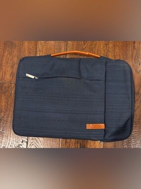 Navy Laptop Briefcase with Tan Handle